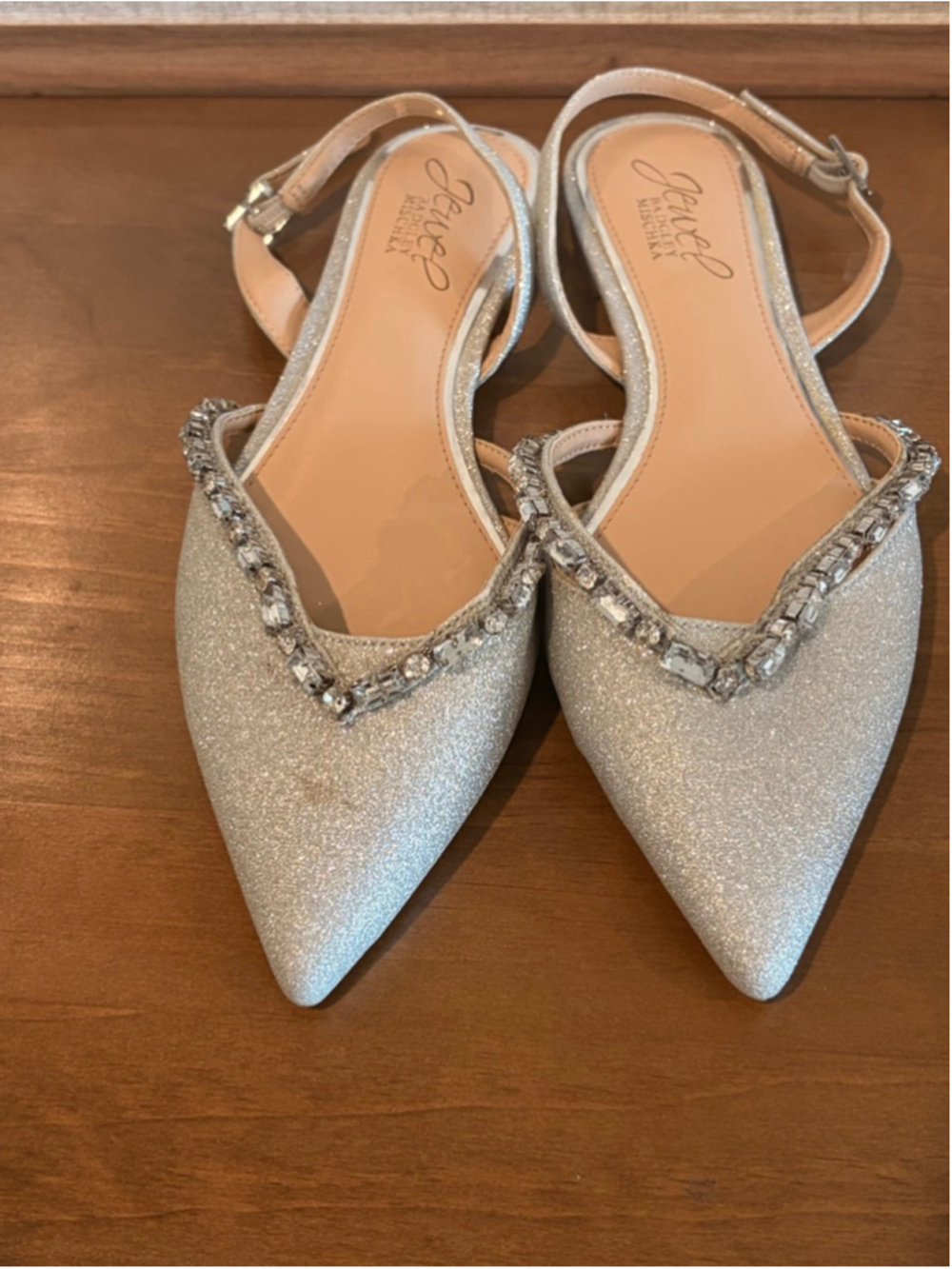 Jewel Badgley Mischka Silver Glitter Pointed Toe Flats Size 6 - Picture 3 of 8